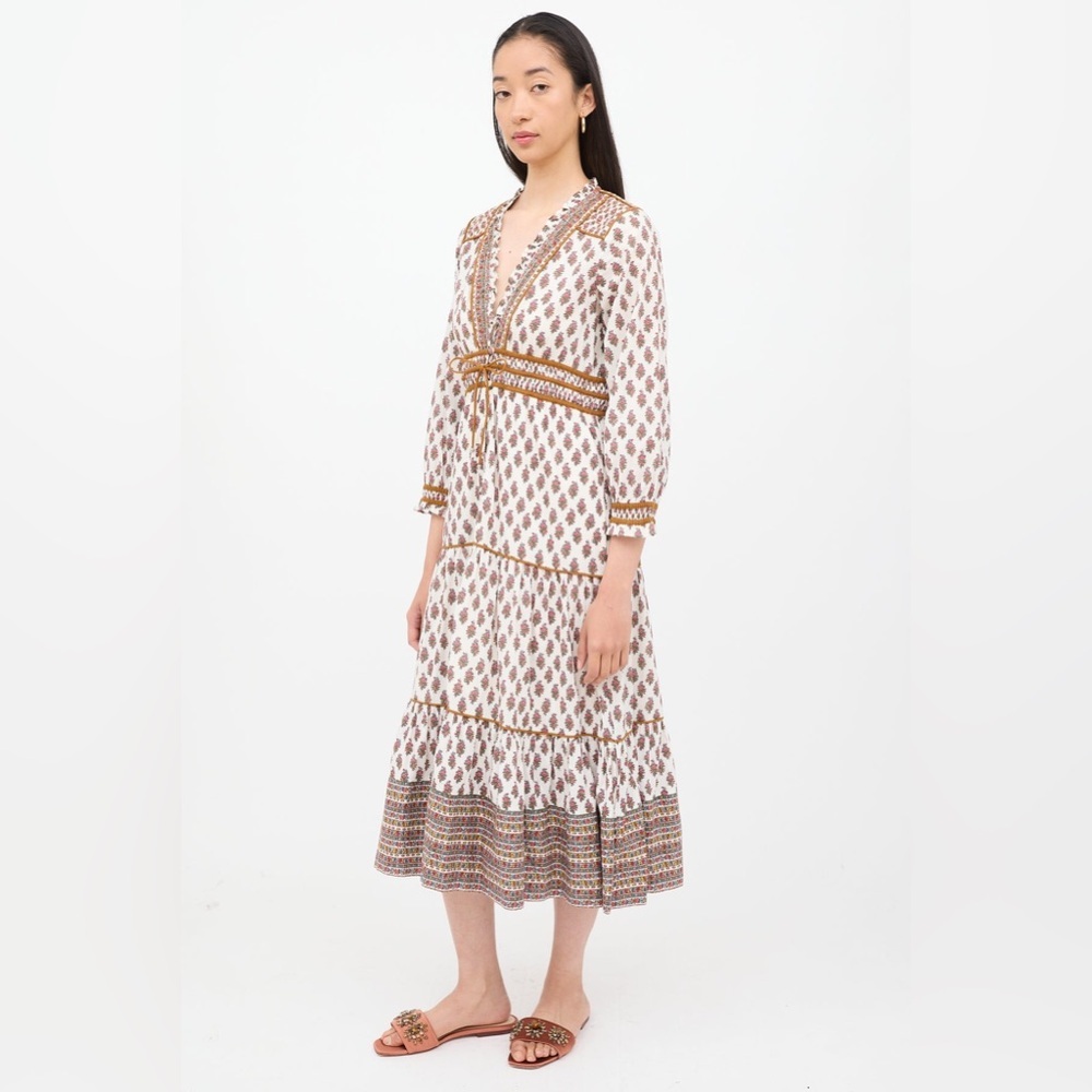 Veronica Beard Alessandra Tiered Floral White Cotton Midi Dress Size 10 - Picture 3 of 9